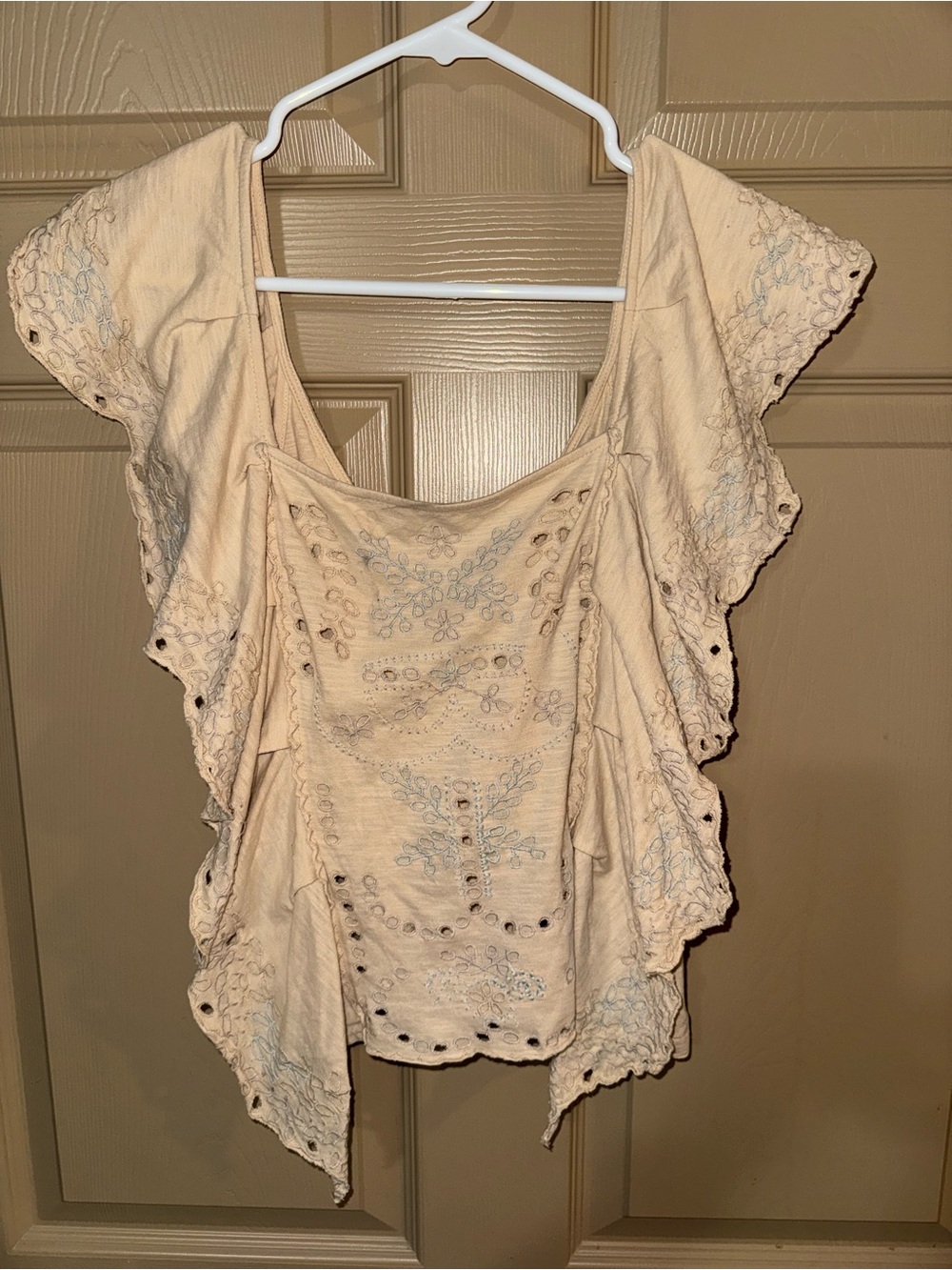 Free People 'Shake Baby Shake' Cream Embroidered Ruffle Top - Size Medium